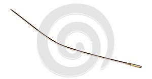 Curved sewing needle with sharp tip cutout