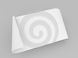 Curved sheet of A4 paper on a gray background.