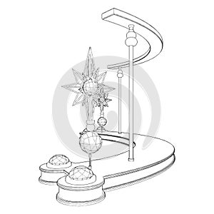 Curved Shelf With Star Decoration On The Side Vector. Illustration Isolated On White Background.