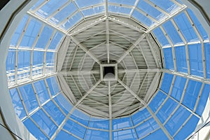 Curved Skylight Glass Roof or Ceiling of Dome with Geometric Structure Steel in Modern Contemporary Architecture Style