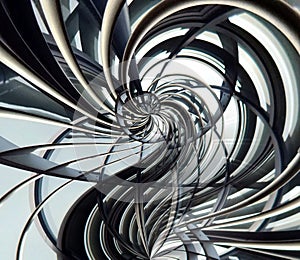 Curved spiral metallic futuristic abstract with interlinking bar