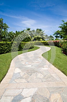 Curved stone footpath in a garden