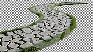 Curved stone pathway with grass
