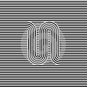 Curved striped seamless pattern. Vector illustration. Geometric striped ornament. Monochrome background with interlaced striped ta