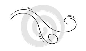 Curved swirls icon in doodle style. Hand drawn air flow or wind blow effect. Gust, smoke, dust sign isolated on white