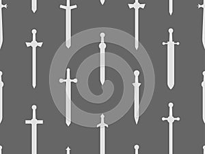 Curved swords seamless pattern. Swords silhouettes. Weapons of the Roman Empire, gladius. Design of swords for posters, banners