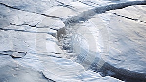 watercourse channel are created on the surface of the ice in curved lines.AI Generated photo