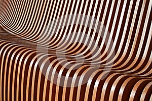 Curved wooden slats. Beautiful gradient from brown to green. Abstract background