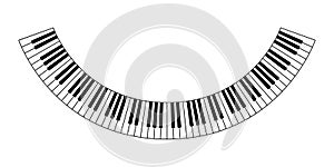 Curved piano keyboard with eight octaves in the shape of a smile photo