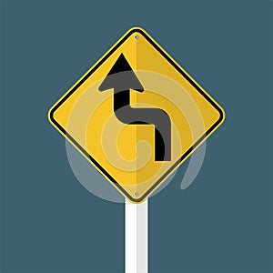 symbol Curves ahead Left Traffic Road Sign isolated on grey sky background.Vector illustration