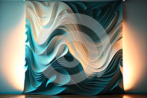 Curves artwork 3d teal blue white twisted waves