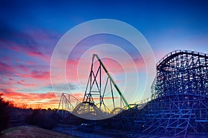 Curves of a roller Coaster atSunset or sunrise