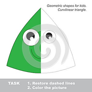 Curvilinear triangle to be colored. Vector trace game. photo