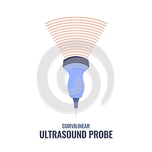 Curvilinear ultrasound probe transducer sonography diagram illustration