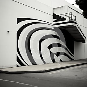 Curving Black And White Wall: A Striking Stencil Art Installation