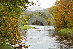 Curving course of the Sugar River in Newport, New Hampshire
