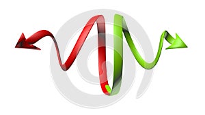 curving green and red arrows with a 3D appearance