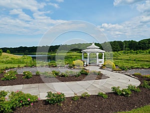 Curving Path Leading to White Country Gazebo