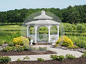 Curving Path Leading to White Country Gazebo