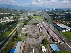 Curving race track view from above, Aerial view car race asphalt track and curve. Bogor, May 31, 2021