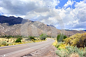 Curving Road Leads Toward Sandia Mountains