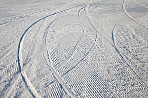 Curving ski track in snow