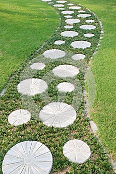 Curving stepping stone path in the garden