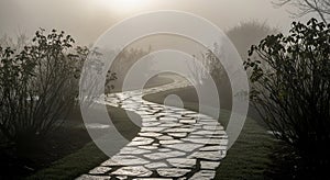 Curving stone pathway set in a