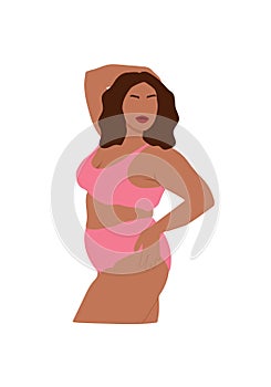 Curvy abstract woman posing in underwear. Modern plus size female portrait. Trendy vector illustration isolated on white