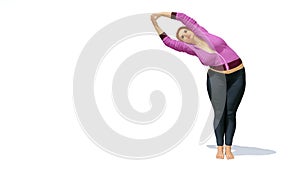 Curvy blonde woman in half moon yoga pose