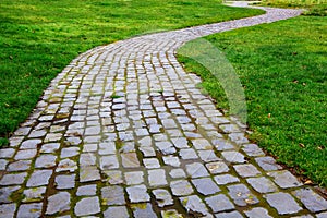 Curvy Brick Path in grass