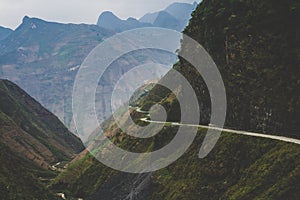 The curvy and dangerous road in the mountains in Northern Vietnam