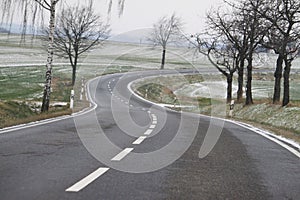 Curvy empty street in the winter