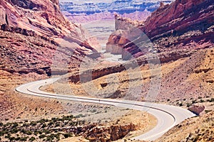 Curvy Interstate 70 road goes through Utah USA photo