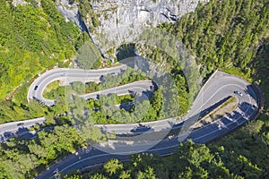 Curvy mountain road from above