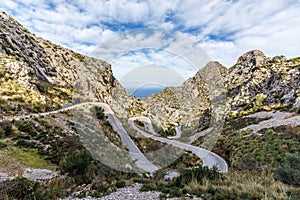 Curvy mountain road to Sa Calobra in Mallorca