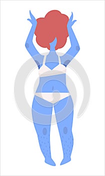 Curvy redhead woman in bikini for different body sizes concept