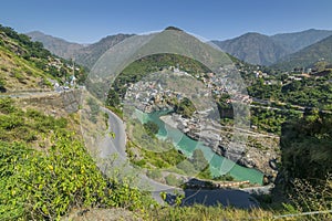 Curvy road at Devprayag, Godly Confluence,Garhwal,Uttarakhand, India. Here Alaknanda meets the Bhagirathi river and both rivers