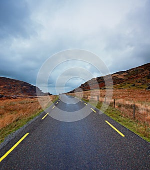 Curvy road in the Gap of Dunloe, County Kerry, Ireland