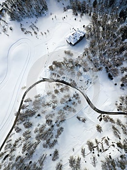 A curvy road through the mounatin and forest