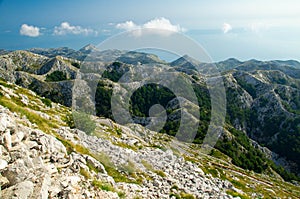 Curvy road to mountain peak Sveti Jure, Biokovo, Dalmatia, Croat