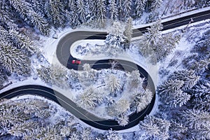 Curvy road viewed from above photo