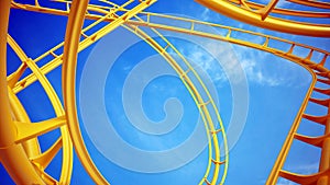 Curvy roller coaster rails in the sky. 3D illustration