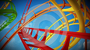 Curvy roller coaster rails in the sky. 3D illustration