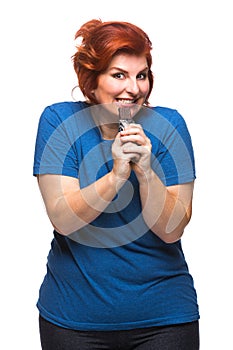 Curvy woman eating chocolate