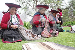 Cusco, Peru - Dec 4, 2022: Weavers from the Cusco Centre for Traditional Textiles