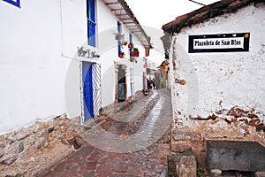 Cusco , Peru Unidentified people on the street of san blas town