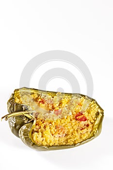 Cuscus, oven-roasted green pepper stuffed with couscous with vegetables