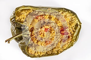 Cuscus, oven-roasted green pepper stuffed with couscous with vegetables