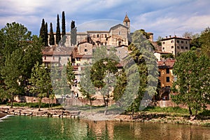 Cusercoli, Civitella di Romagna, Forli-Cesena, Italy - landscape of the ancient village on the river bank with the medieval castle